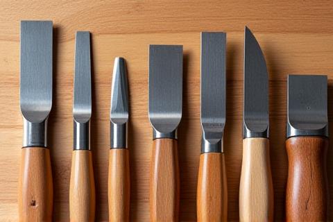 ワークショップで使用される手工具と木材